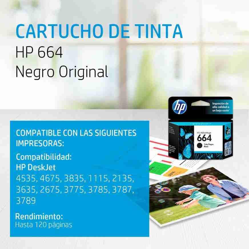 CARTUCHO DE TINTA HP 664 BLACK (F6V29AL) 1115, 2135, 3635, 4535, 4675